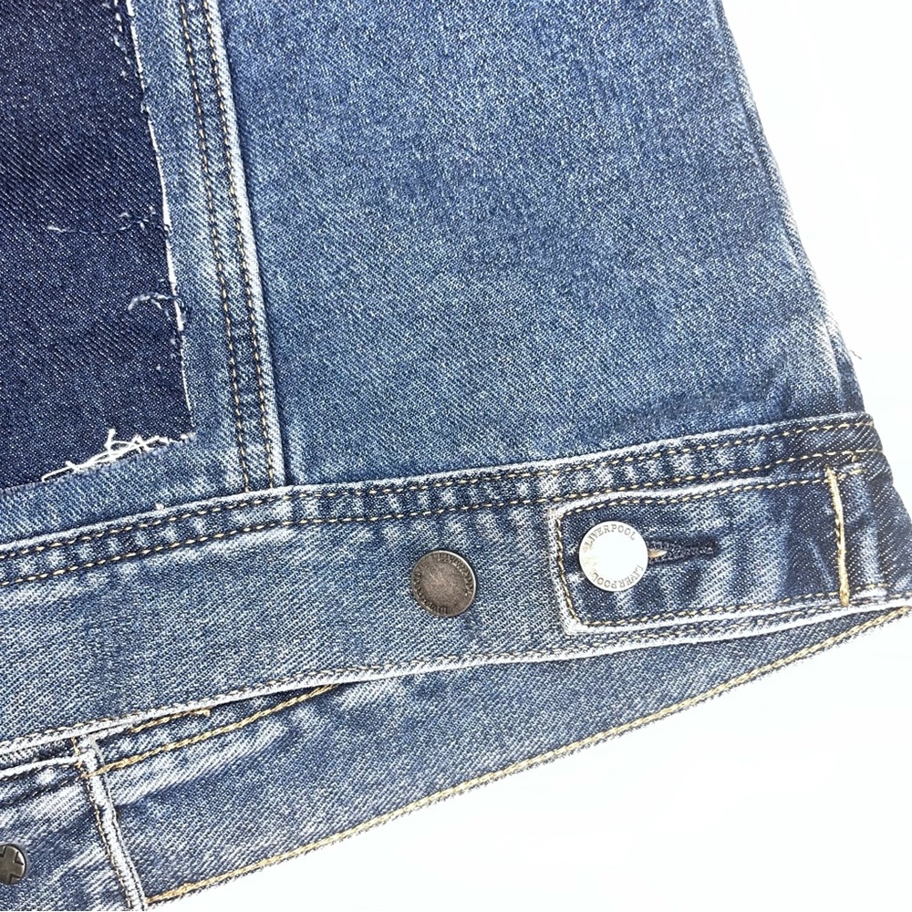 liver pool losangeles patch work frayed denim jacket size medium new with tags - Picture 11 of 15